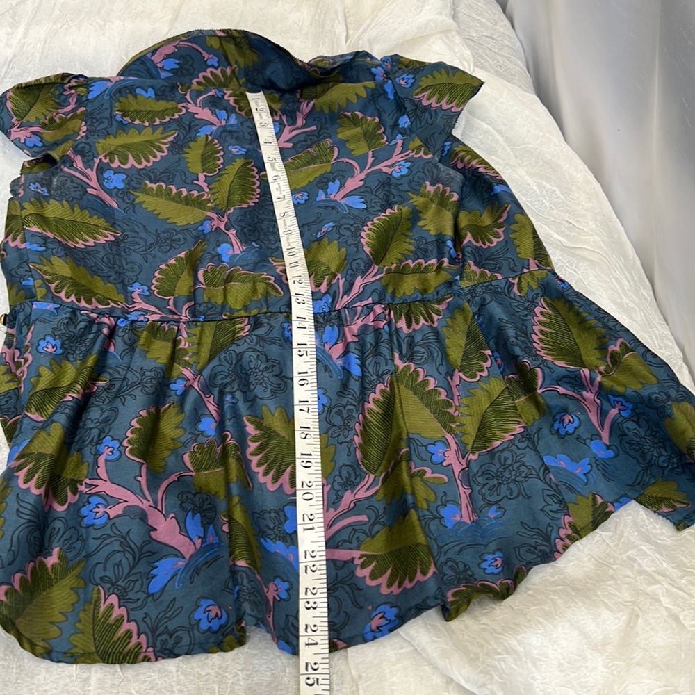 Vanessa Virginia Anthropologie Blue/Green Floral Print Peplum Blouse Size 0 - Picture 12 of 15